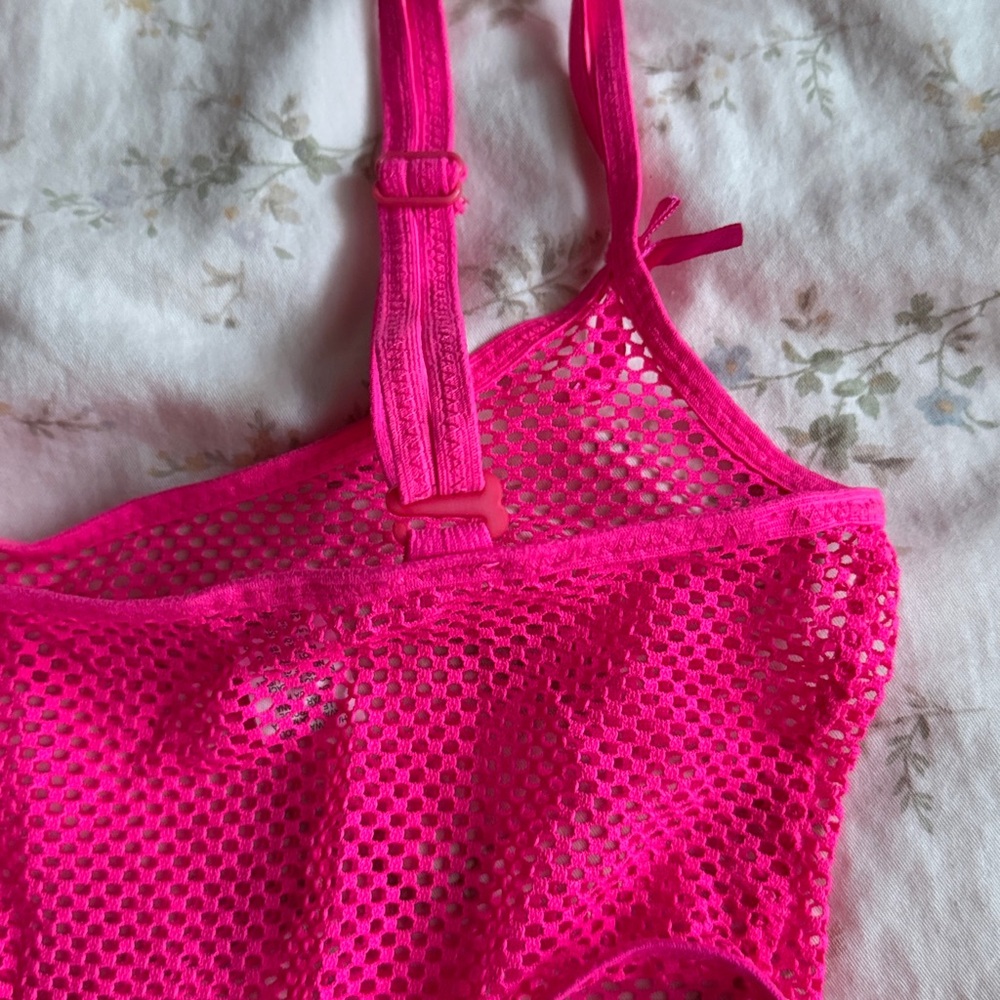 Neon pink net bikini coverup mini dress size small in great condition never worn - Picture 6 of 10
